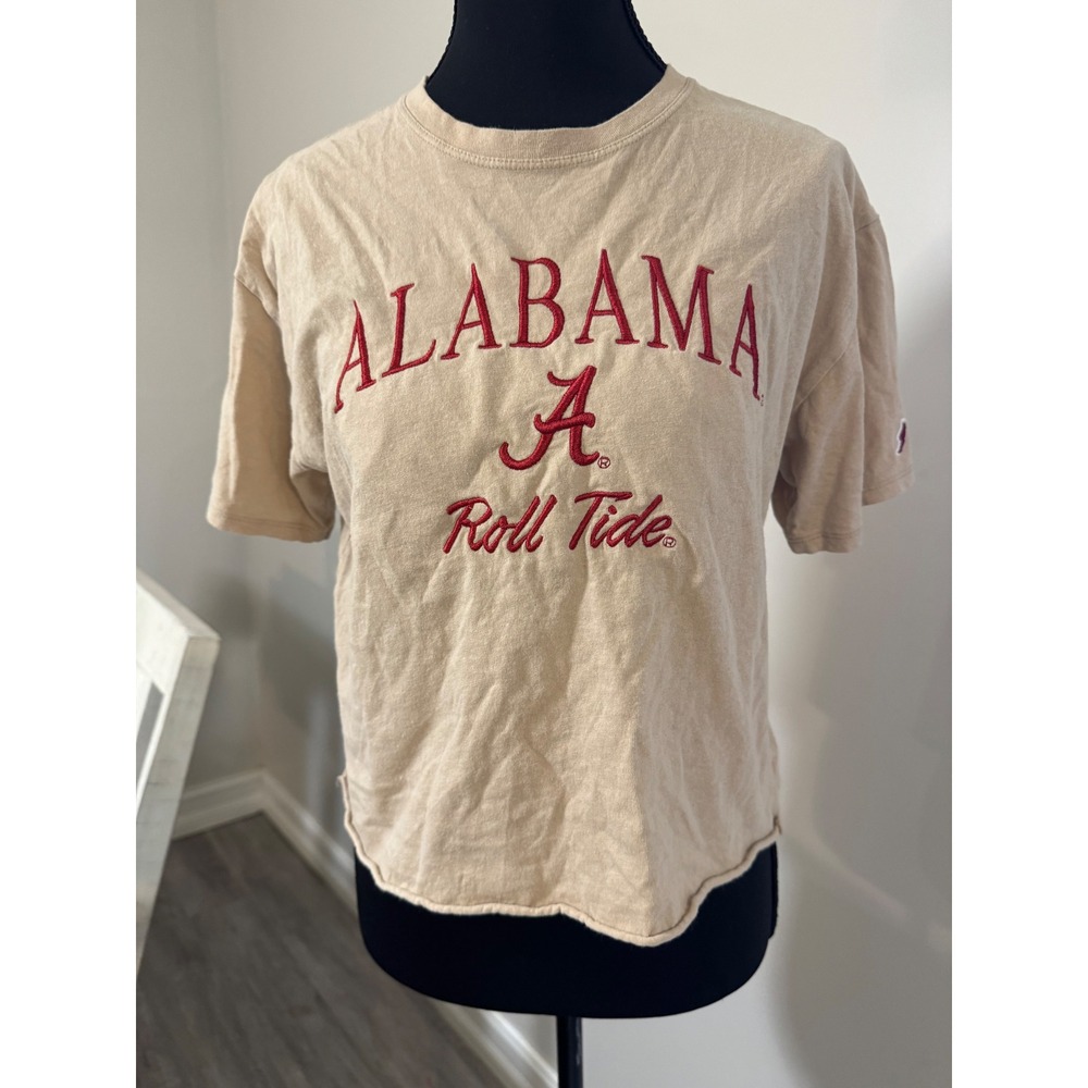 League 91 Alabama Roll Tide Washed Beige Cropped Graphic Tee CCW115 Medium